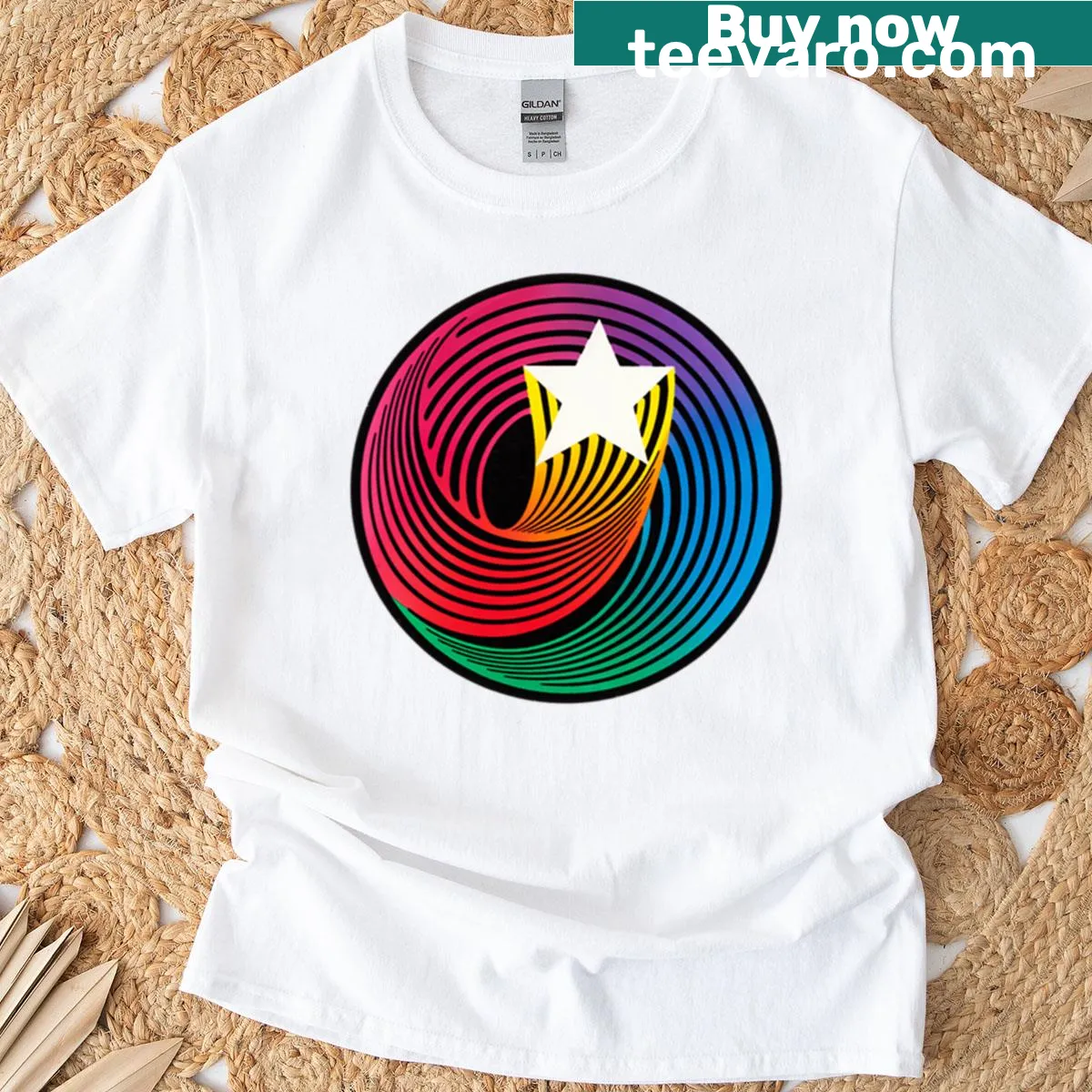 Vintage Hanna-Barbera design featuring a 70s swirl graphic on a T-shirt. — on a men's t-shirt