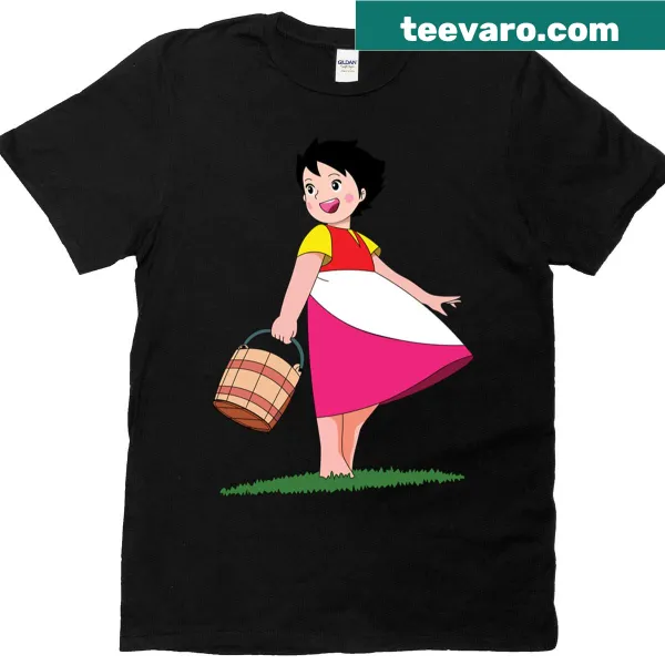 Playful Happy Heidi cartoon character on T-shirt