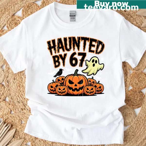 Spooky Halloween shirt featuring the numbers 6 and 7 with a haunted theme.