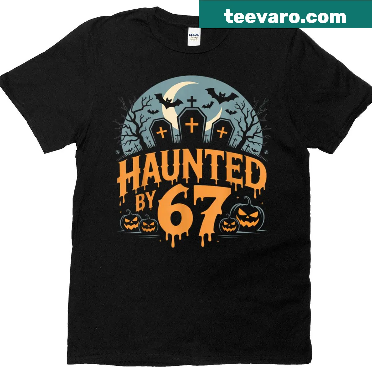 Funny ghost and pumpkin graphic Halloween t-shirt — on a men's t-shirt