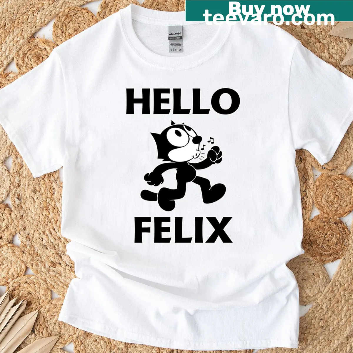 Oversized T-shirt featuring cute graphic of Felix the cat — on a men's t-shirt