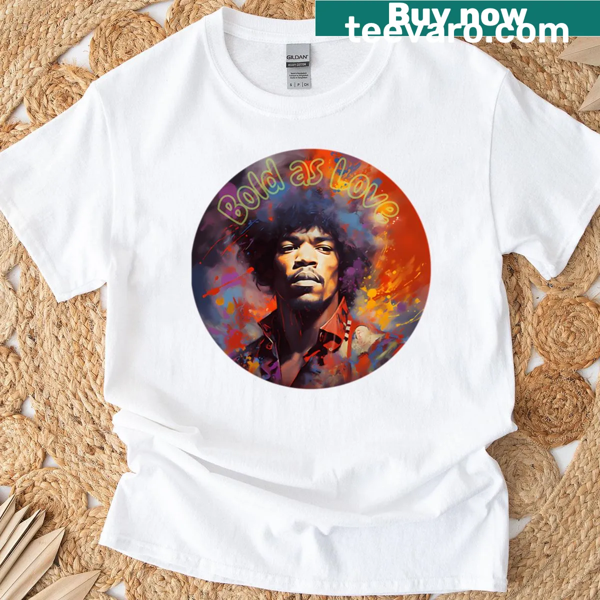 T-shirt featuring the phrase 'Bold As Love' honoring Jimi Hendrix — on a men's t-shirt