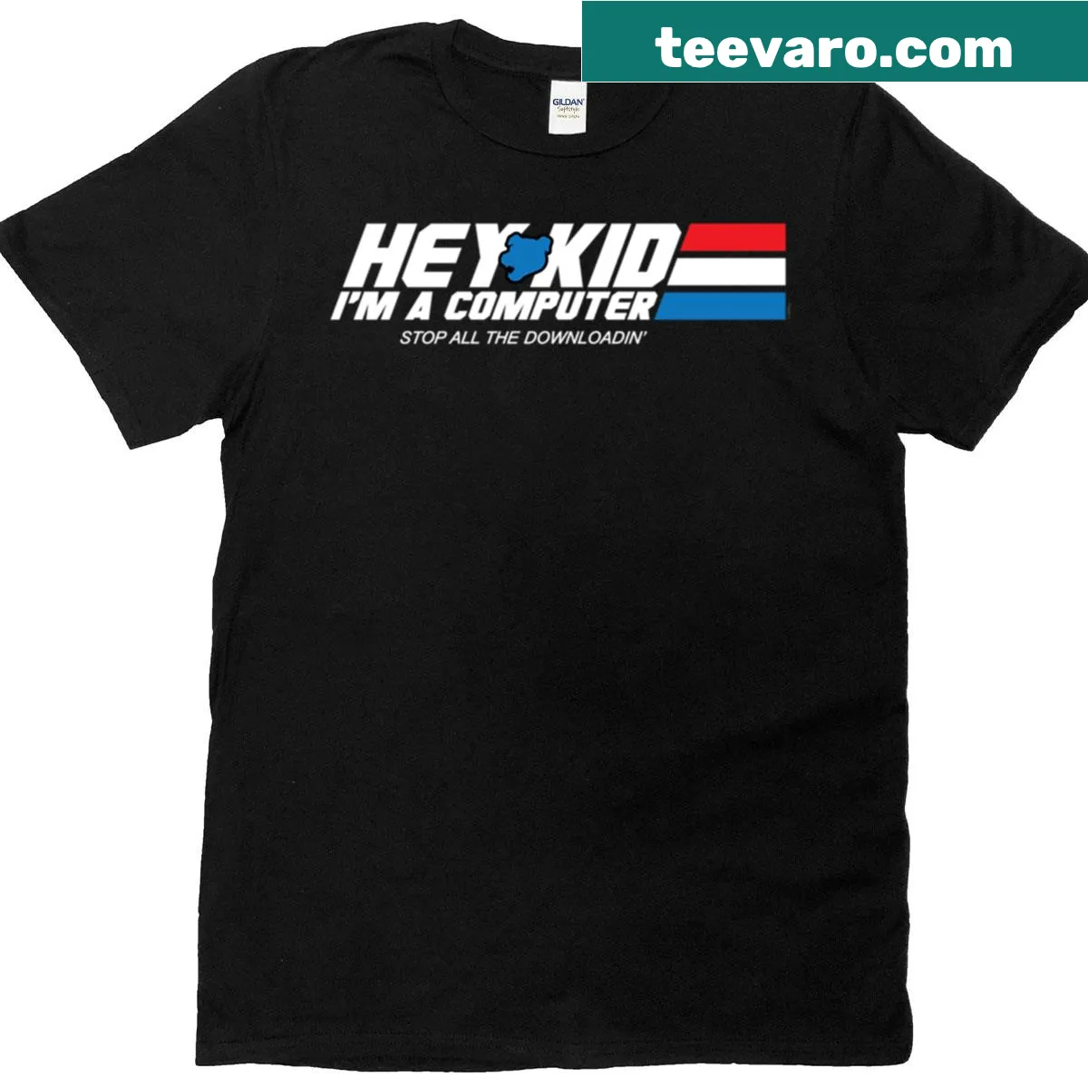 Funny 'Hey Kid, I'm a Computer' graphic on a t-shirt — on a men's t-shirt