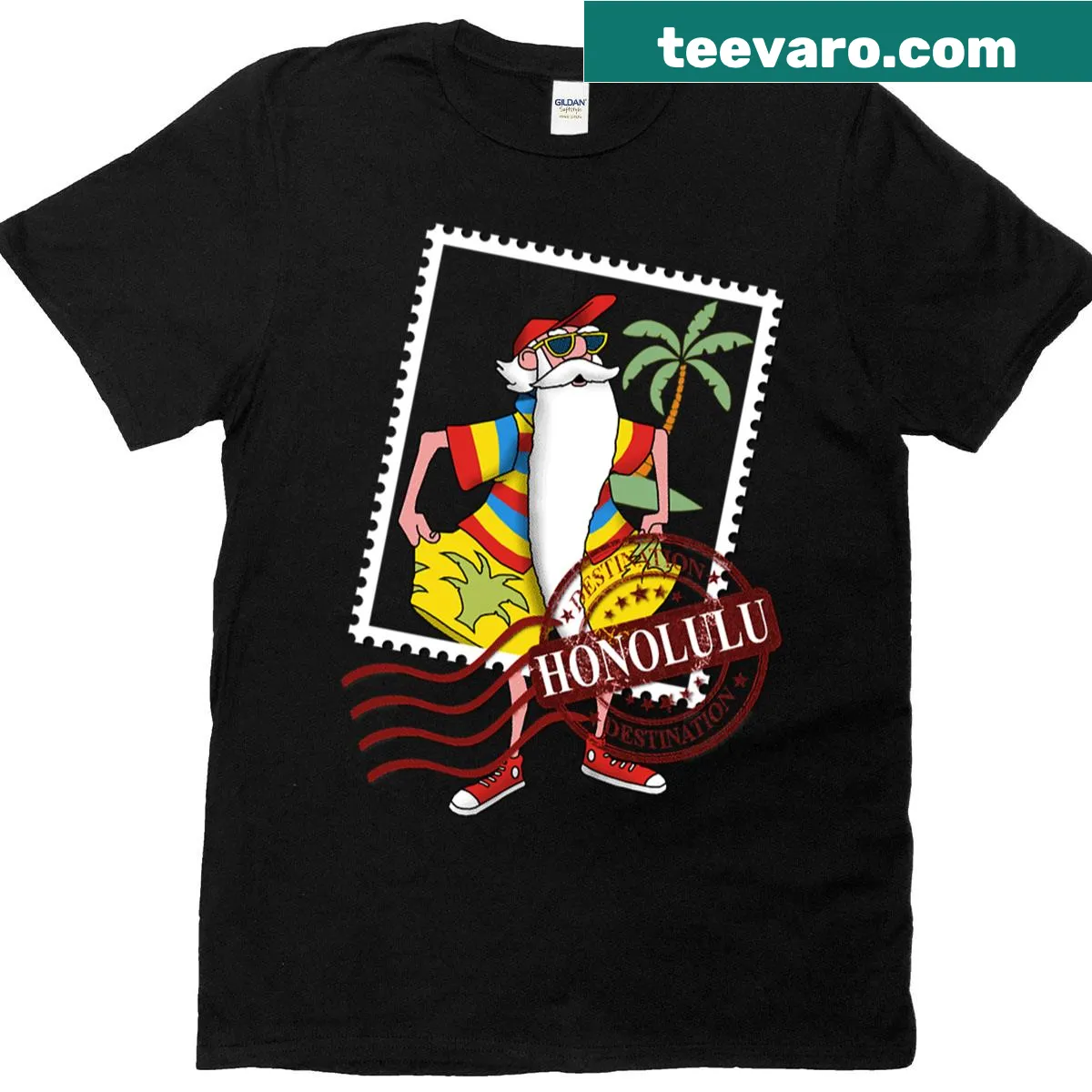 Typographic Honolulu Destination T-shirt design celebrating the island — on a men's t-shirt