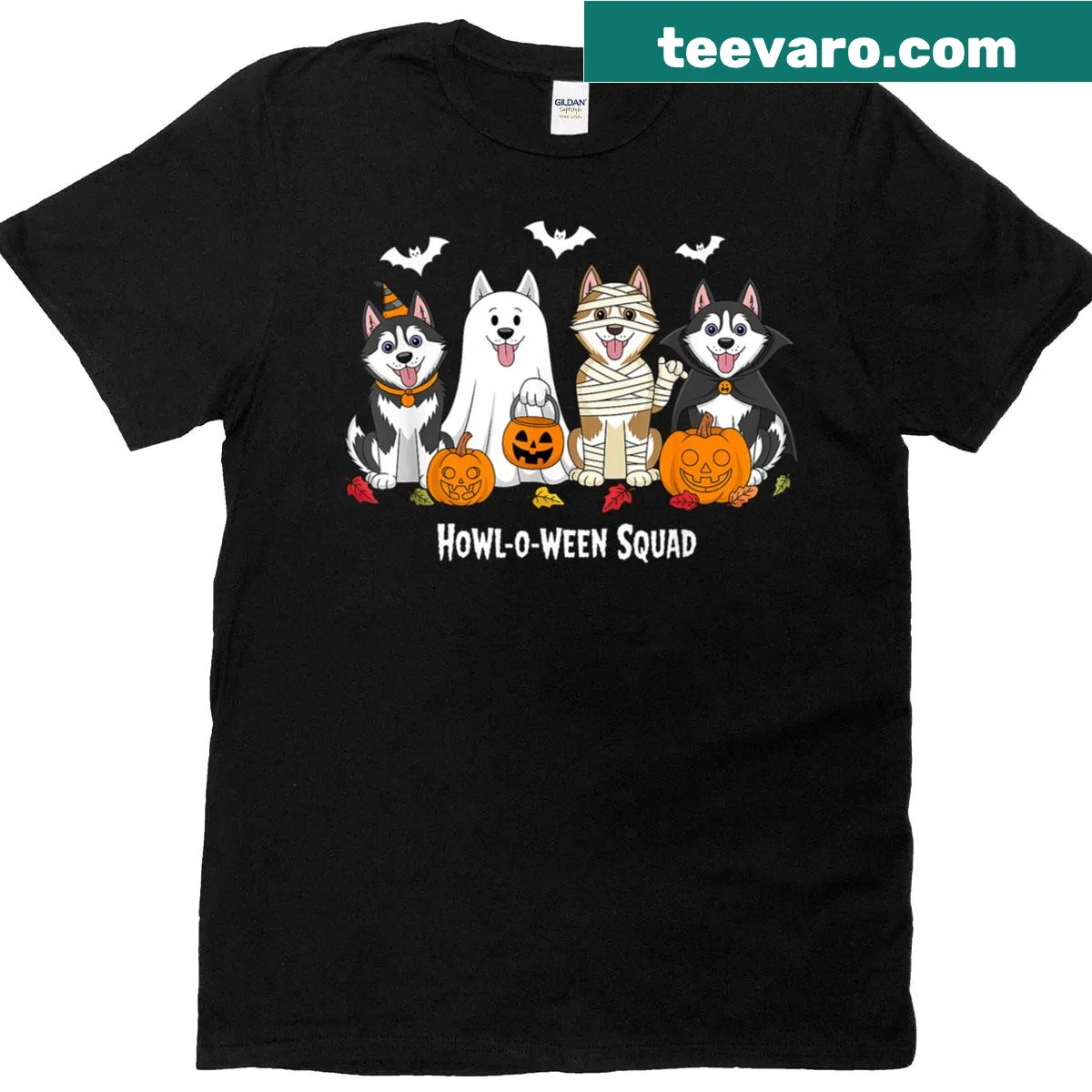 T-shirt featuring a Husky-themed Halloween design — on a men's t-shirt
