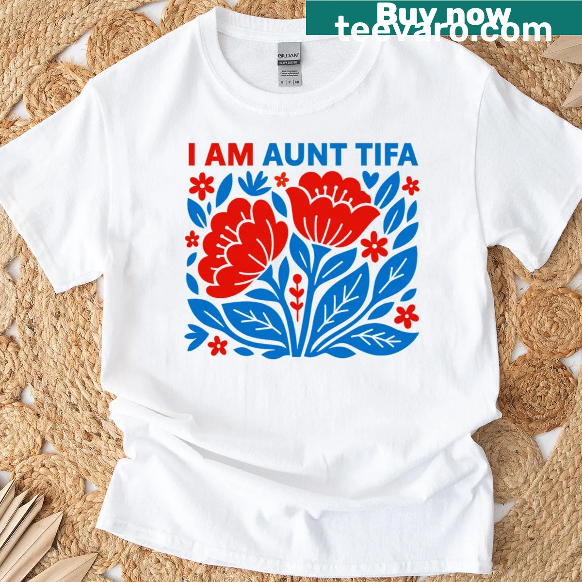 Floral t-shirt with 'I Am Aunt Tifa' design for aunts — on a men's t-shirt