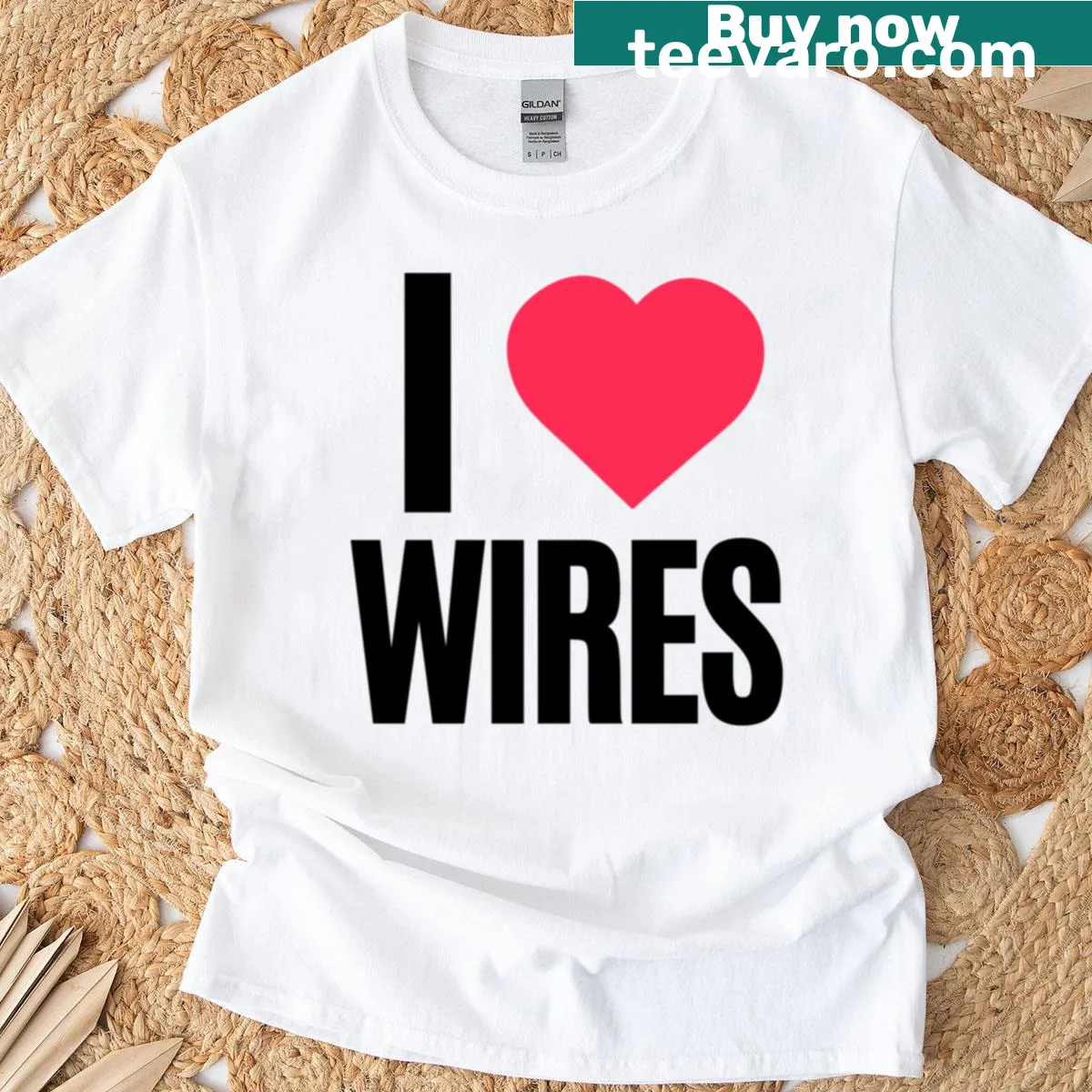 Badge design with a heart and wires for tech enthusiasts — on a men's t-shirt