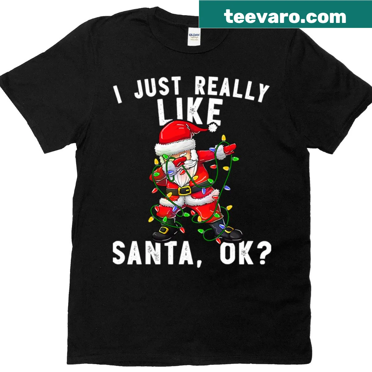 Funny Christmas shirt for boys featuring a playful Santa design — on a men's t-shirt