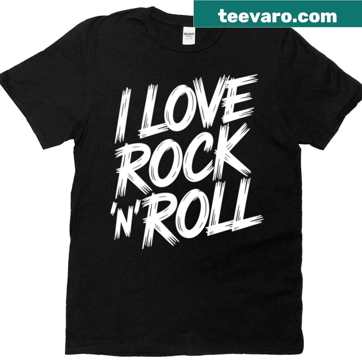 Grunge typography T-shirt stating I Love Rock N Roll — on a men's t-shirt