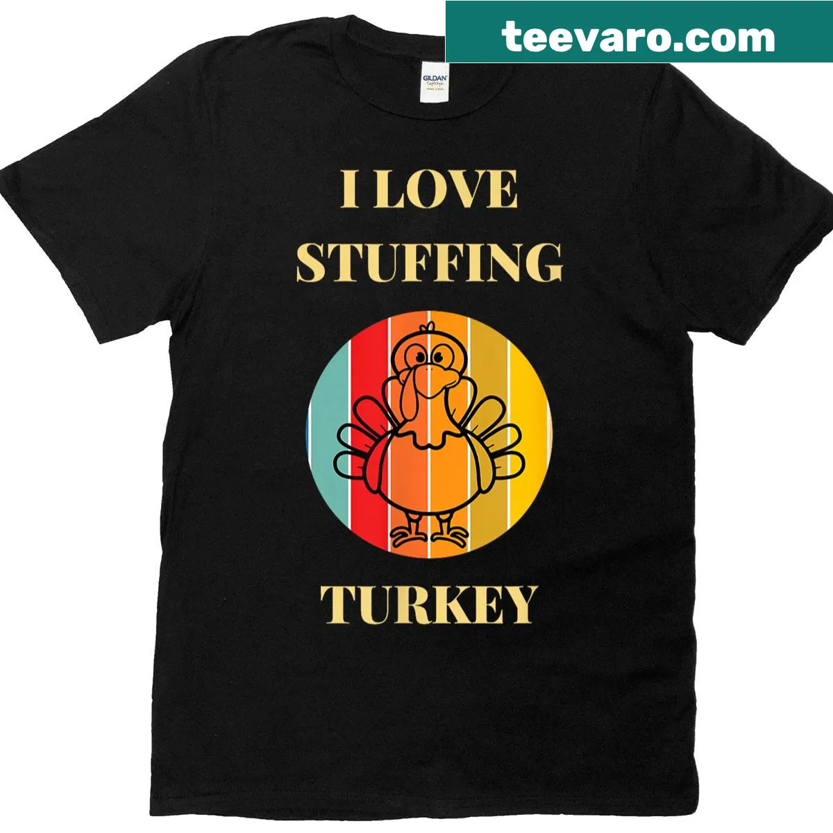 Funny Thanksgiving T-shirt with text about stuffing the turkey — on a men's t-shirt