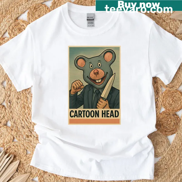 Cartoon head graphic on a lighthearted T-shirt
