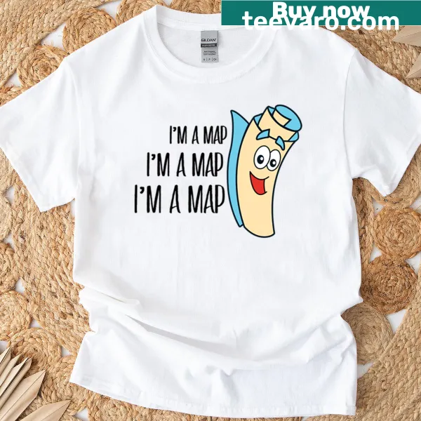 Playful typography t-shirt with text that says 'I'M A MAP'