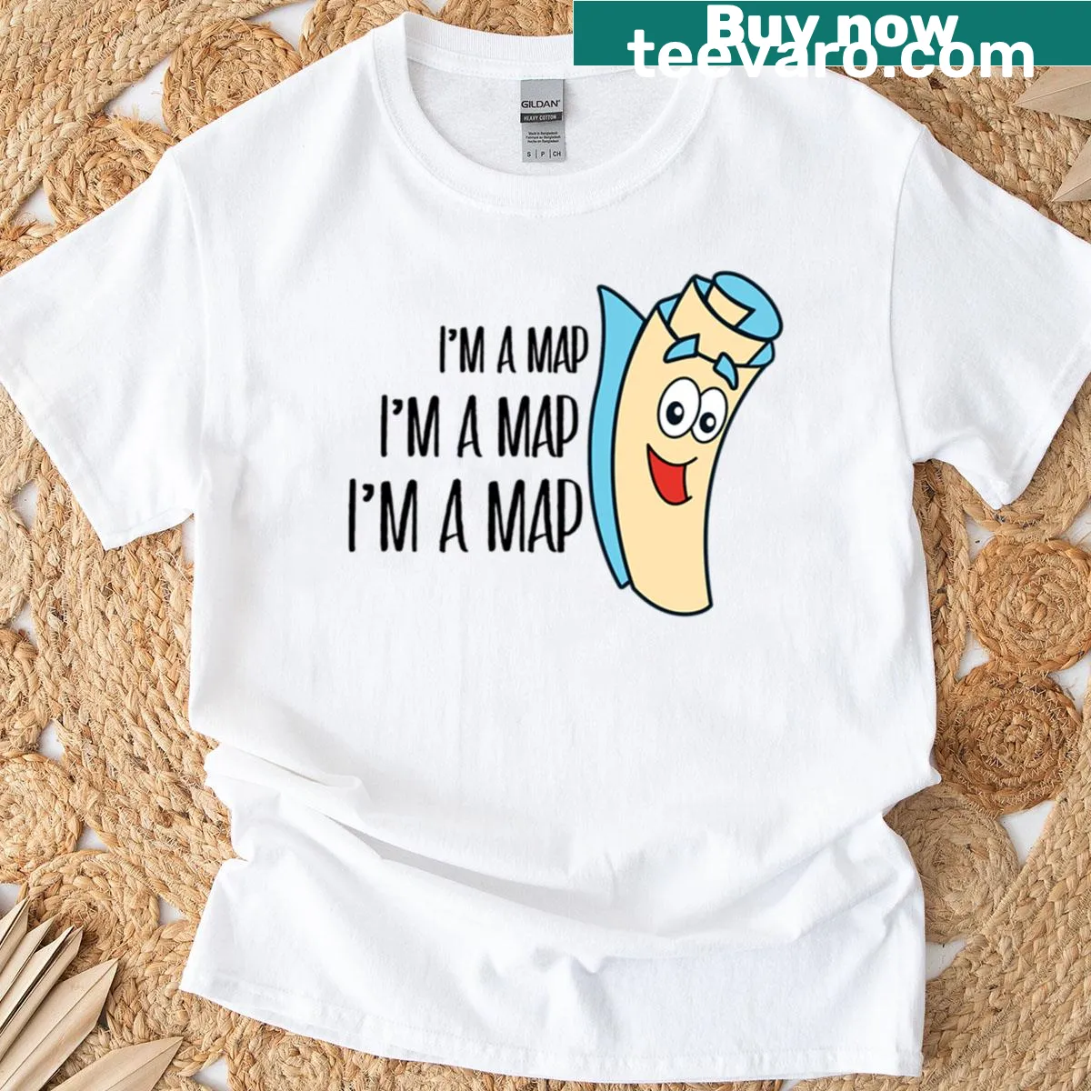 Playful typography t-shirt with text that says 'I'M A MAP' — on a men's t-shirt