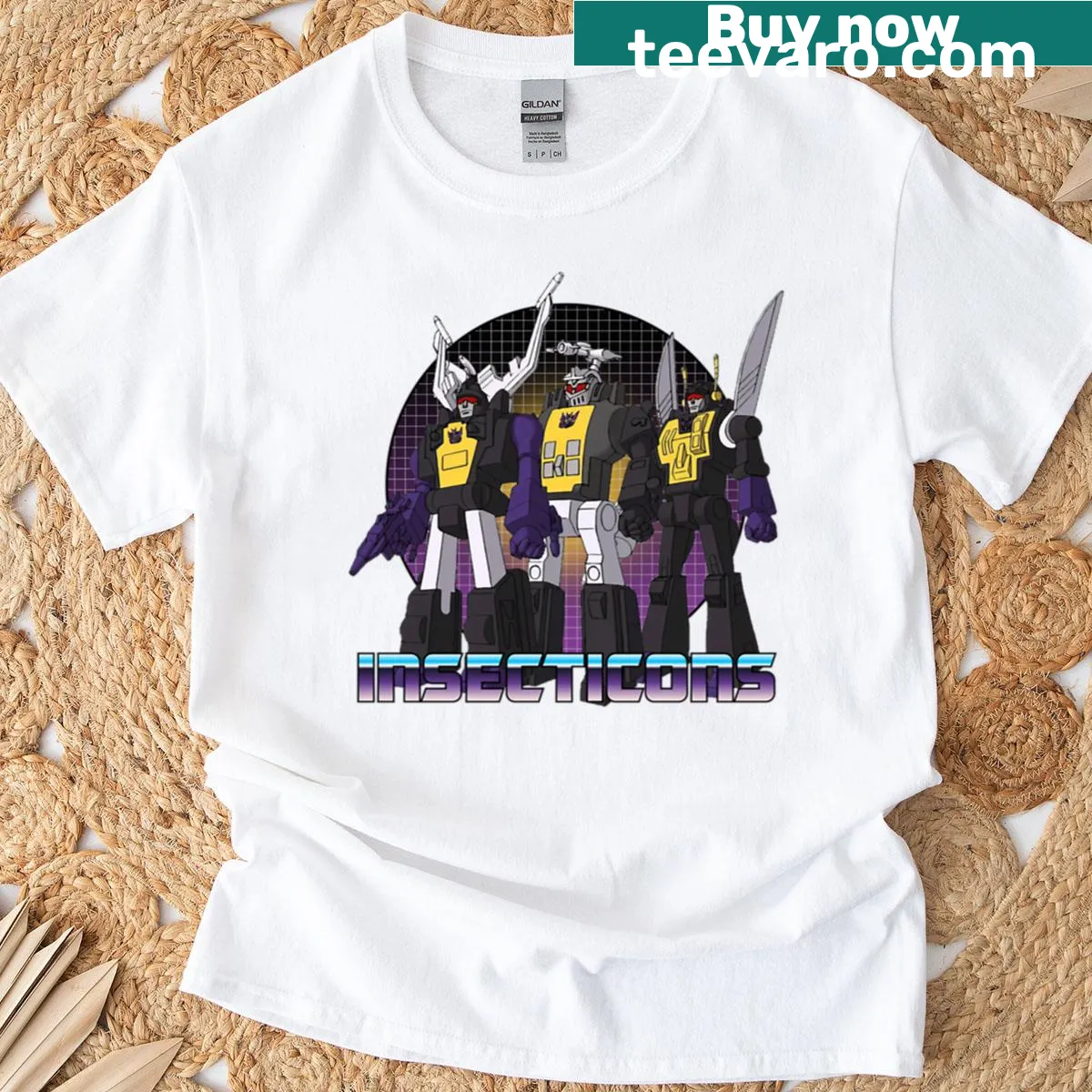 Retro cartoon art t-shirt featuring Insecticons from G1 — on a men's t-shirt