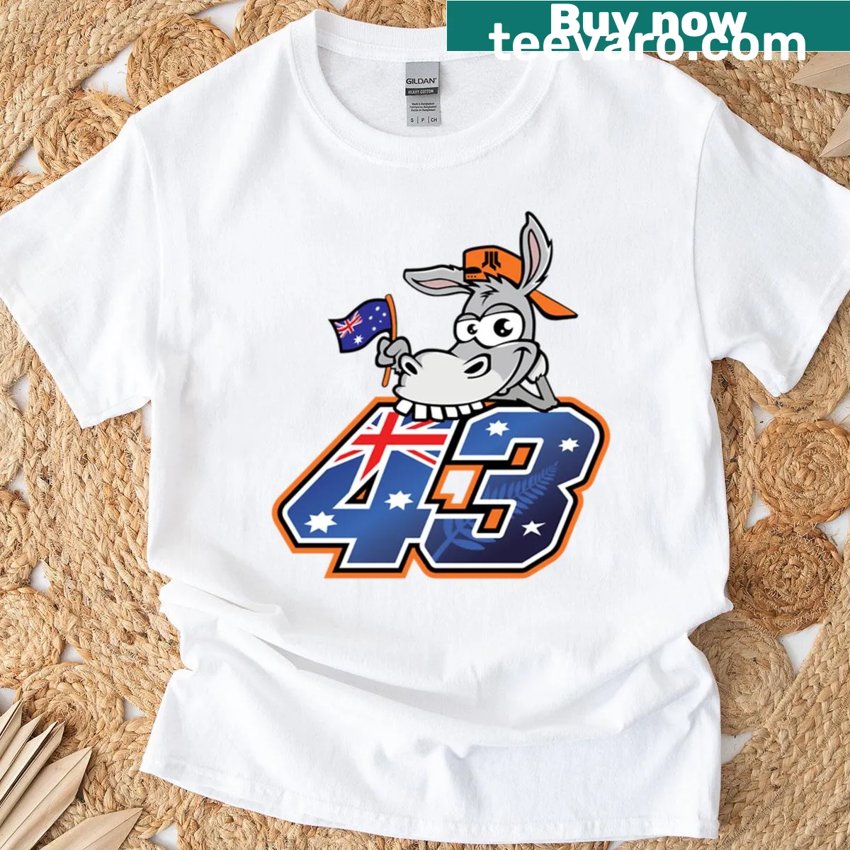 T-shirt featuring Jack Miller's number 43 in a badge style design. — on a men's t-shirt