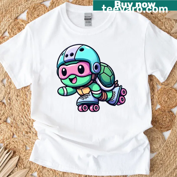 Cute kawaii turtle skating t-shirt design