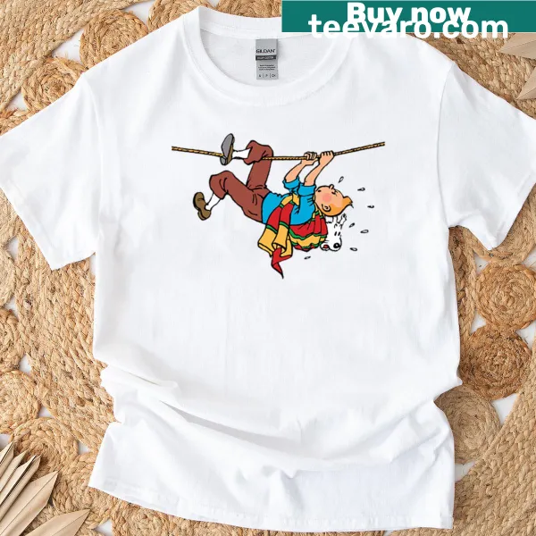 Cartoon style t-shirt featuring Gaston Lagaffe climbing design