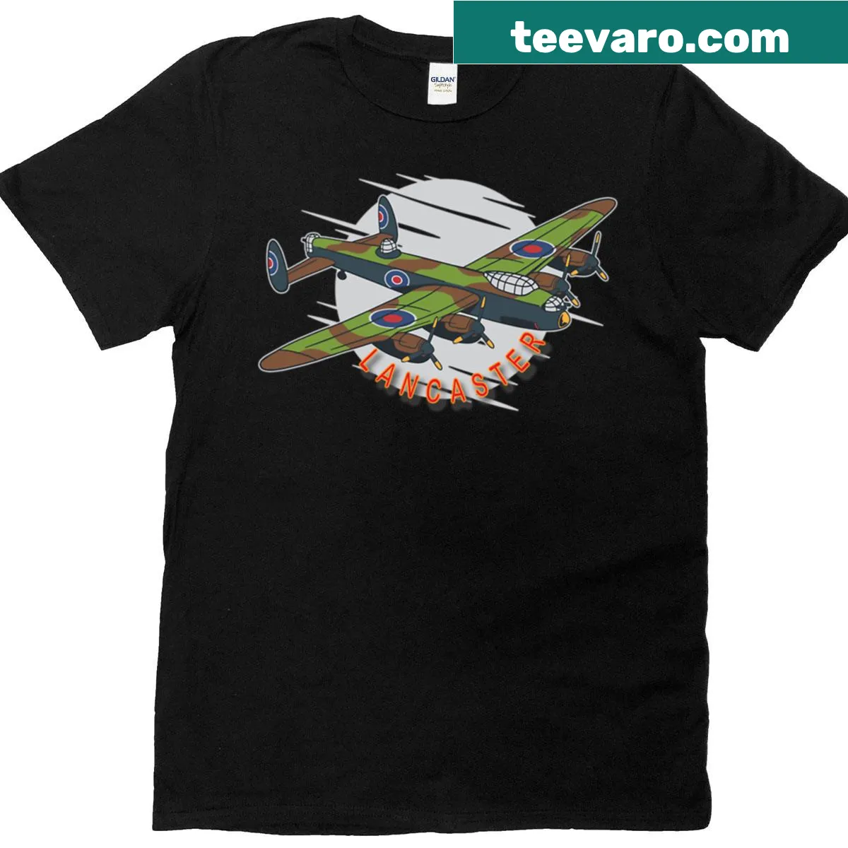 Oversized T-shirt with a cartoon design of a Lancaster Bomber aircraft — on a men's t-shirt