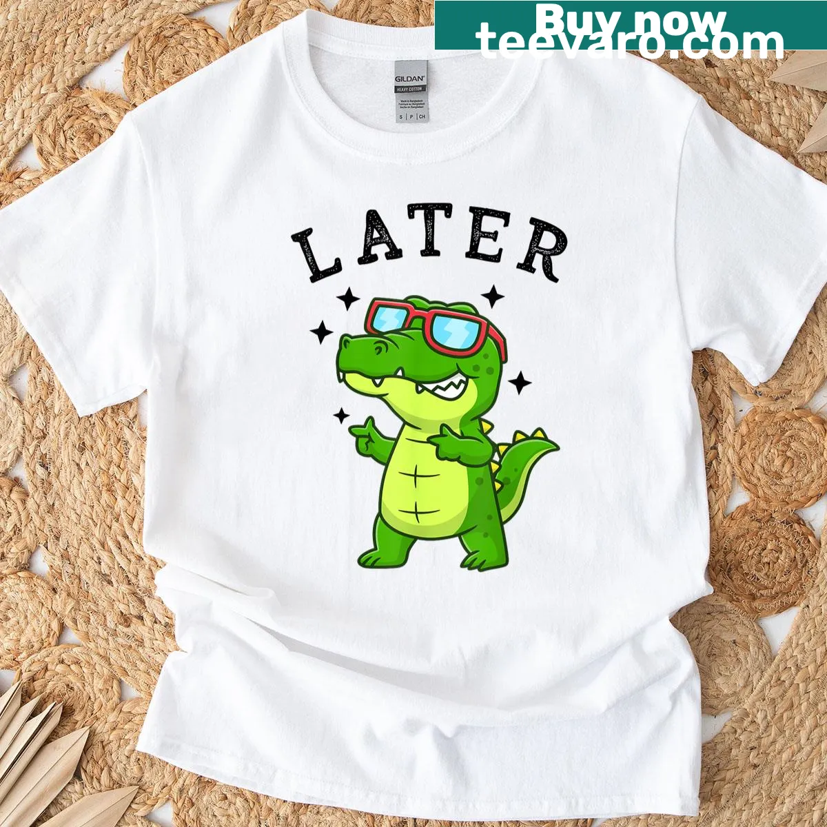 Cute cartoon gator t-shirt with 'Later Alligator' text — on a men's t-shirt