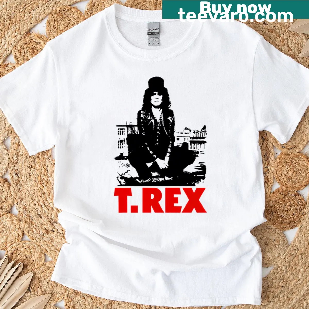 Legendary glam rock band themed T-shirt — on a men's t-shirt