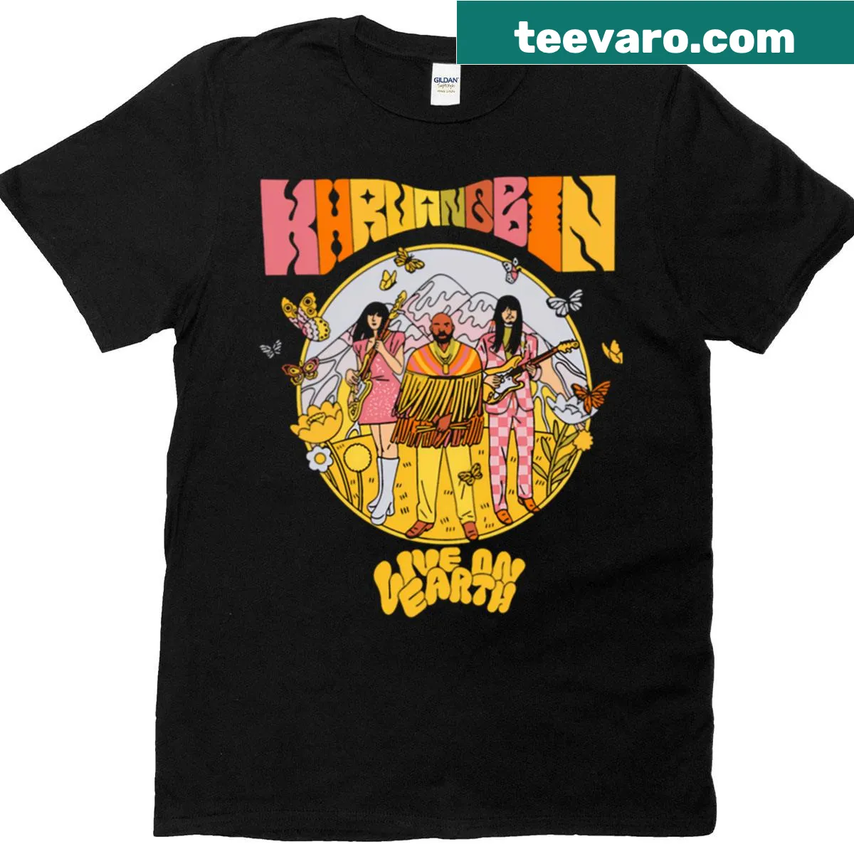 T-shirt featuring the phrase 'Live On Earth' in bold typography — on a men's t-shirt