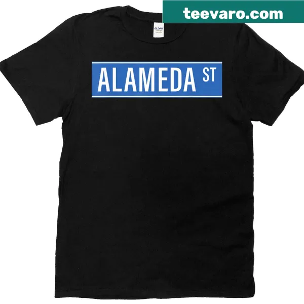 T-shirt with Los Angeles street sign design featuring Alameda St