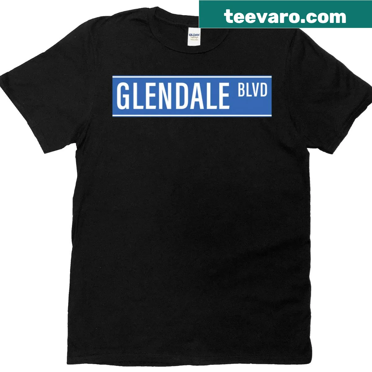 Typographic T-shirt featuring LA street signs including Glendale Blvd — on a men's t-shirt