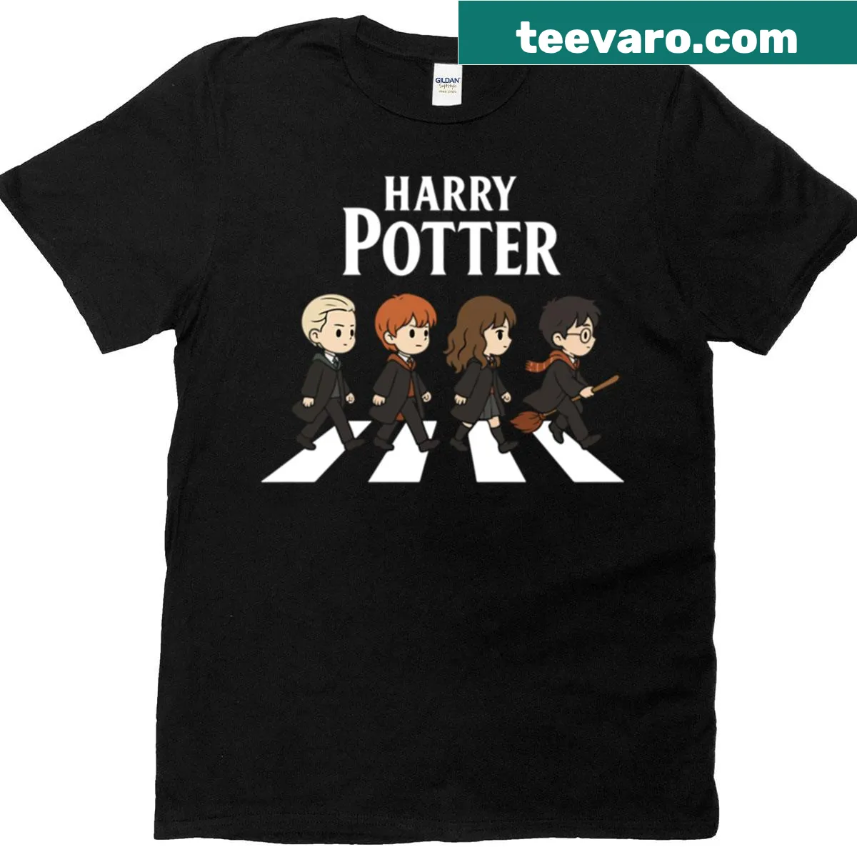 Cute cartoon design of kids wizards walking to school — on a men's t-shirt