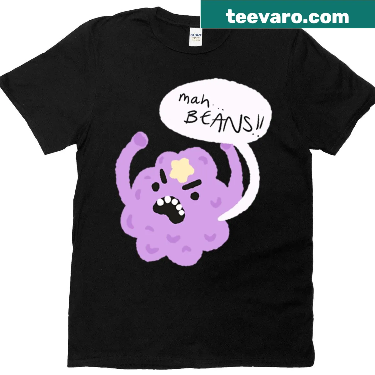 Playful cartoon T-shirt celebrating coffee with ‘Mah Beans’ design — on a men's t-shirt