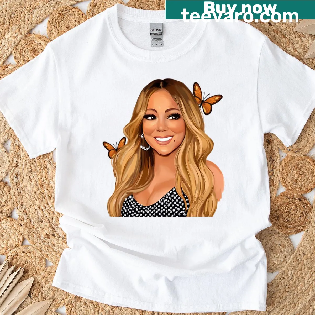 Graphic t-shirt honoring Mariah Carey with an illustration. — on a men's t-shirt