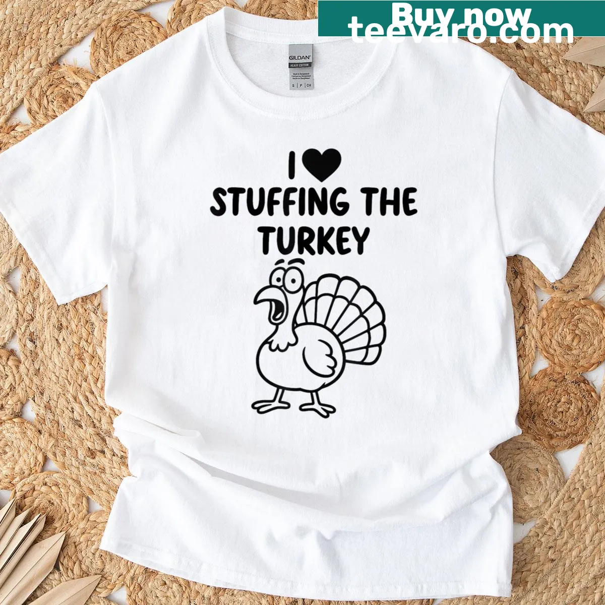 Matching couple t-shirts with Thanksgiving theme and text — on a men's t-shirt
