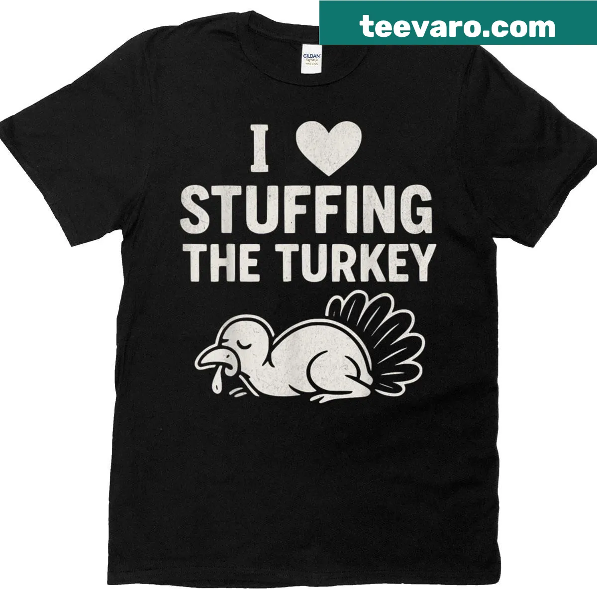 Matching couple T-shirts with Thanksgiving turkey themed sayings — on a men's t-shirt