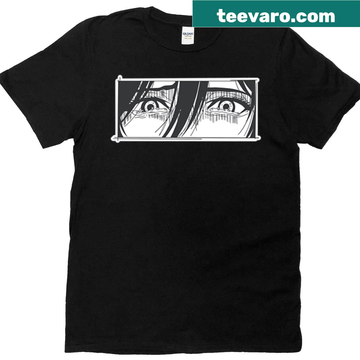 Illustration of Mikasa's eyes on an anime-themed T-shirt — on a men's t-shirt