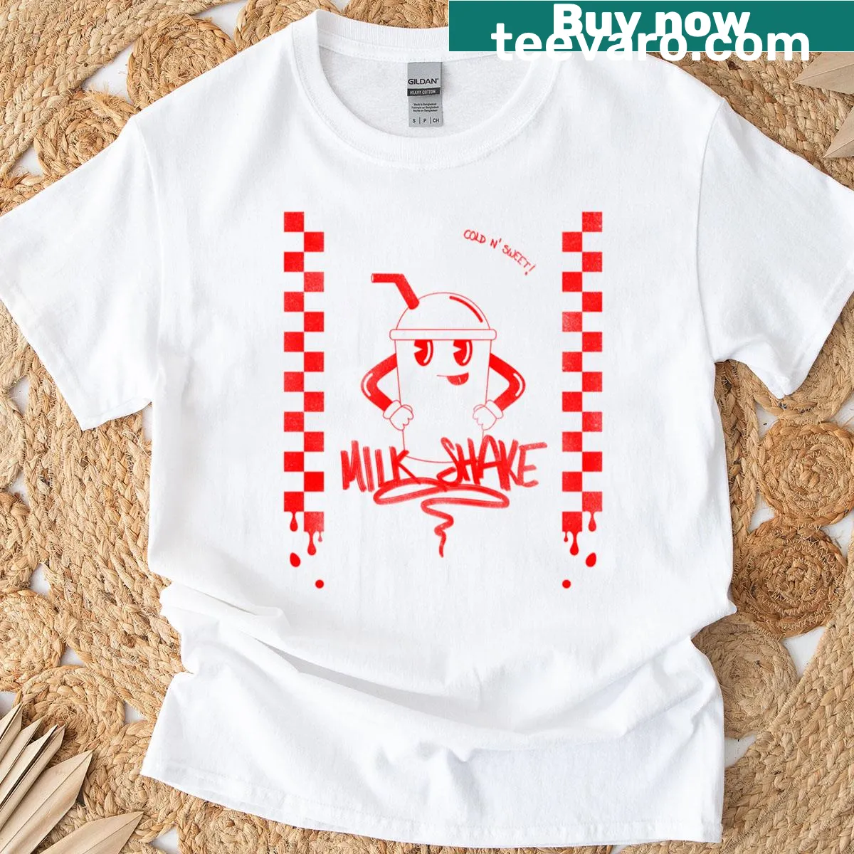 Retro cartoon milkshake graphic T-shirt — on a men's t-shirt