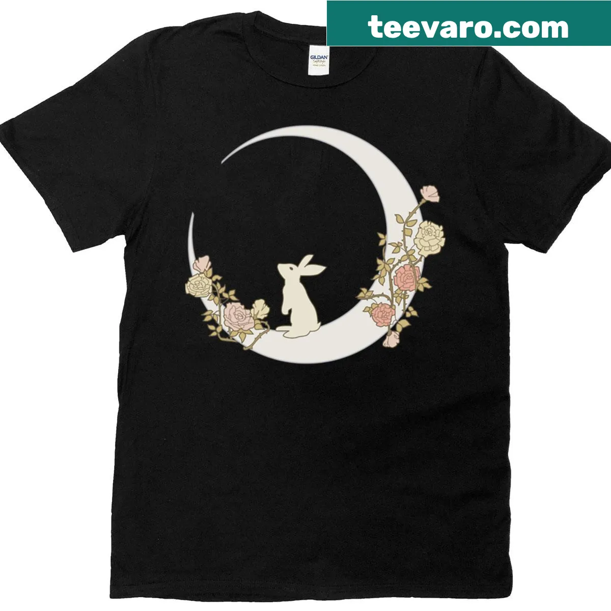 Cute fitted T-shirt featuring a whimsical moon rabbit design — on a men's t-shirt