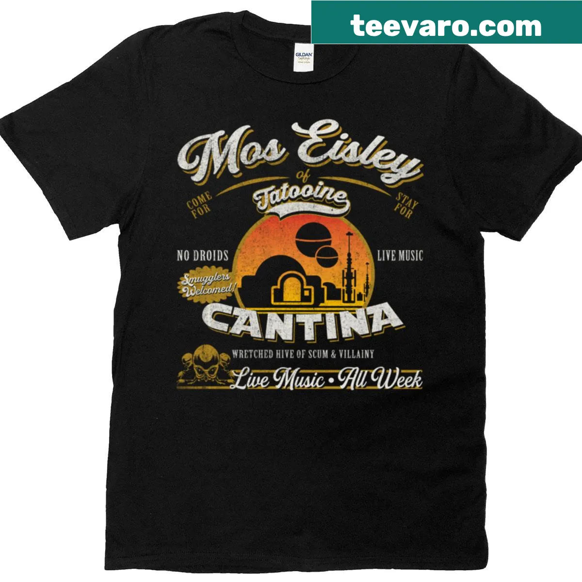 Mos Eisley Cantina themed T-shirt with an illustration — on a men's t-shirt