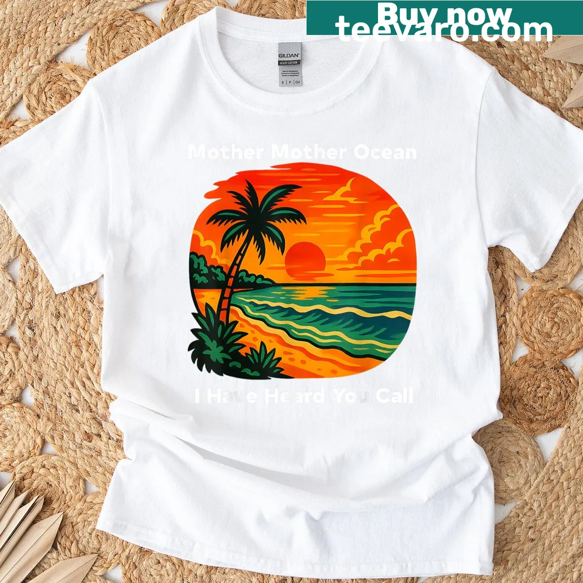 T-shirt with ocean-themed graphics and inspirational text — on a men's t-shirt