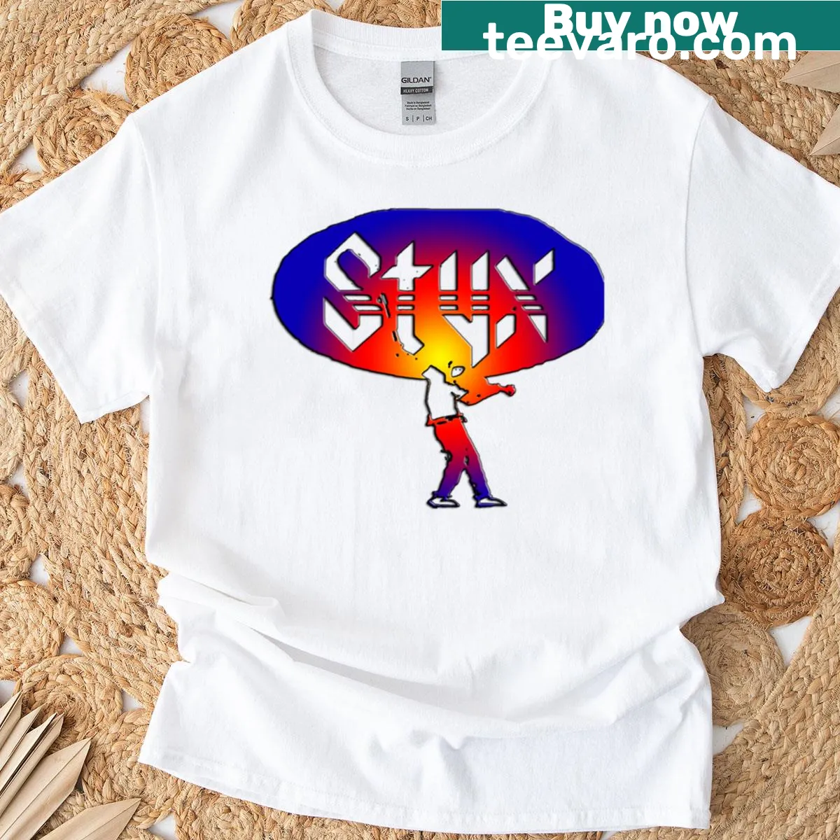 Vintage Styx band graphic T-shirt — on a men's t-shirt
