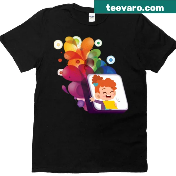 Cartoon girl enjoying music on a cheerful T-shirt