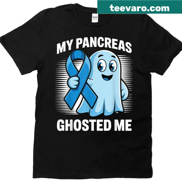 T-shirt featuring the phrase 'My Pancreas Ghosted Me' in bold text