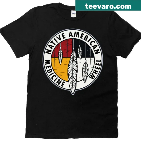 Sacred Four Directions graphic on a Medicine Wheel T-shirt