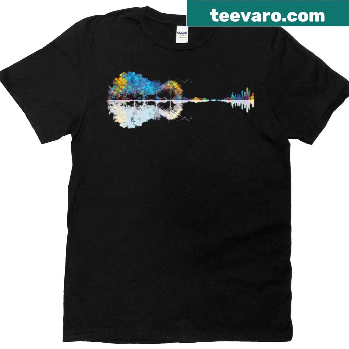 Guitar illustration with nature elements on a T-shirt — on a men's t-shirt