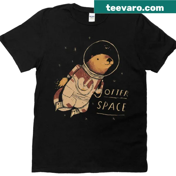 Cute otter in spacesuit floating in space with stars