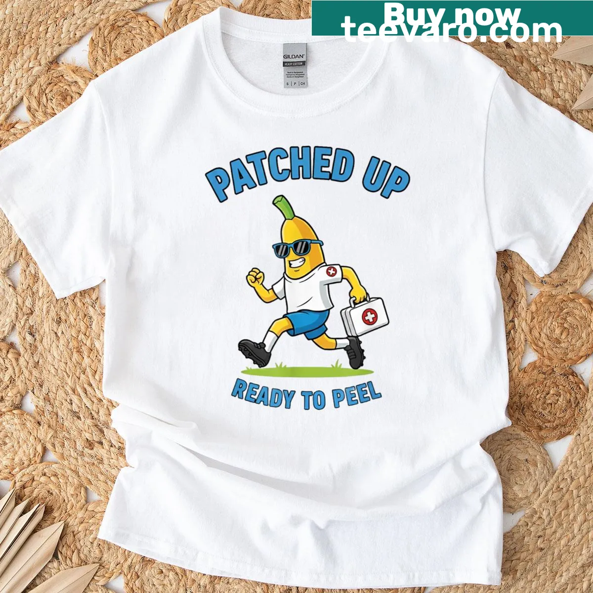 Funny banana graphic with 'Ready to Peel' text on a sporty T-shirt — on a men's t-shirt
