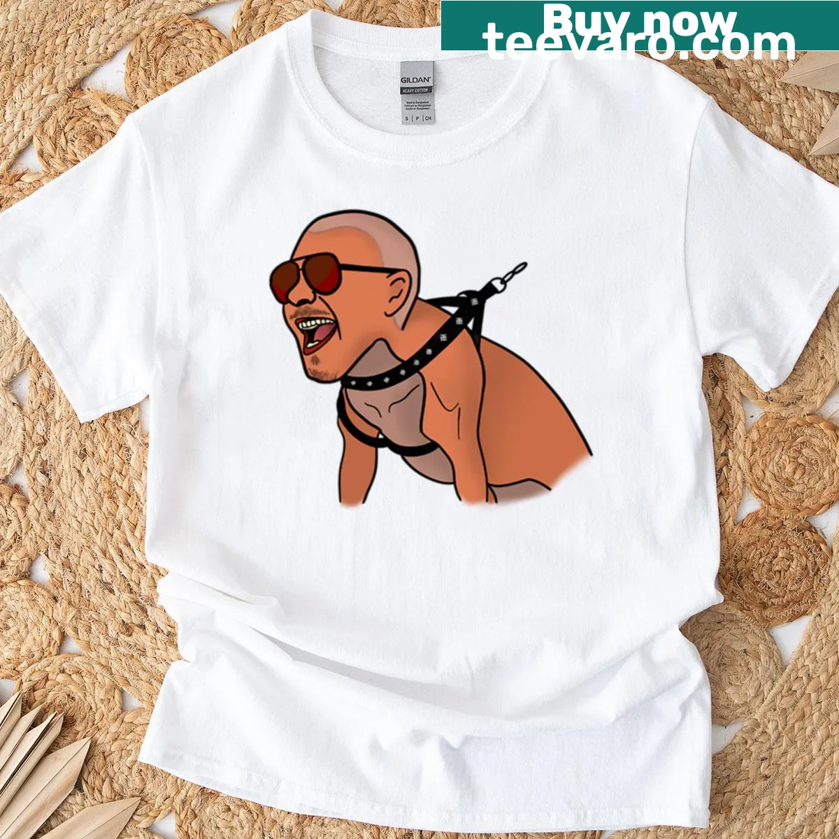 T-shirt featuring an illustration of an angry pitbull — on a men's t-shirt
