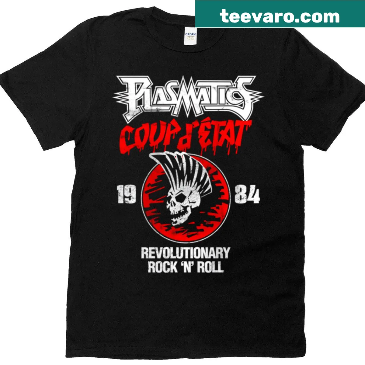 Retro graphic of Plasmatics 1984 tour on a t-shirt — on a men's t-shirt