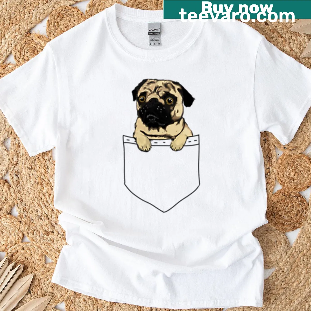 Adorable pocket pug graphic T-shirt — on a men's t-shirt