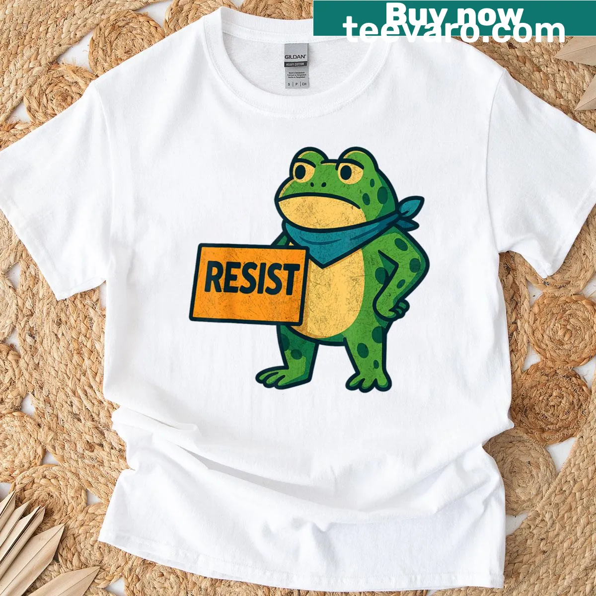 Illustration of protesting frogs on a T-shirt design — on a men's t-shirt