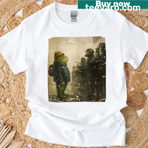 Funny cartoon frog protest graphic on a t-shirt