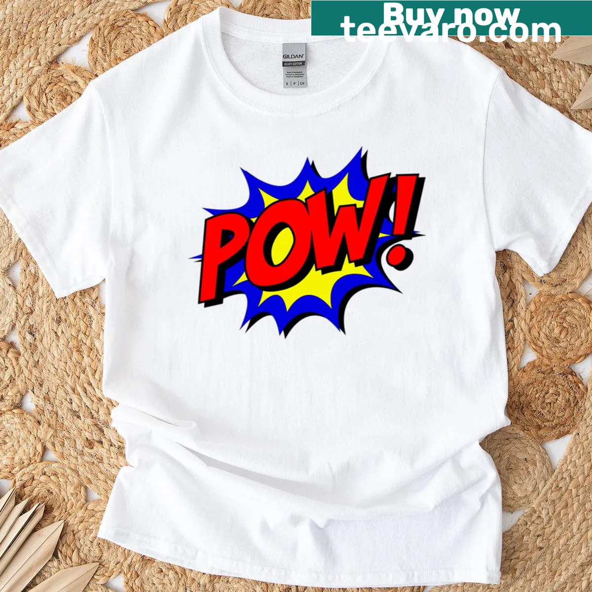 Pop art graphic with 'Pow!' expression on t-shirt — on a men's t-shirt